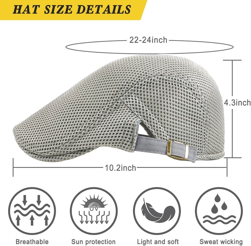 Xinveen Men's Mesh Cap Breathable Summer Newsboy Hat Adjustable Beret Ivy Cap Irish Cabbie Driving Hunting Hats - Image 4